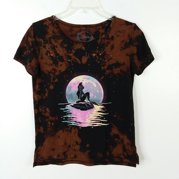 Disney Tops - DISNEY ARIEL crew neck bleach up cycled tie-dye grunge t-shirt tee sz SMALL